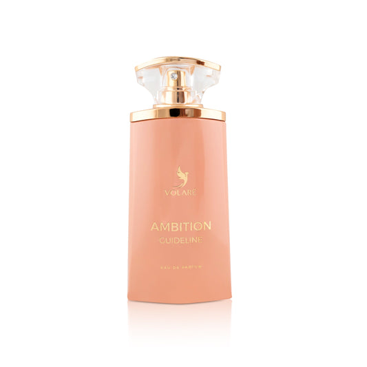 Perfume bottle labeled 'Ambition Guideline' by Vagari on a white background